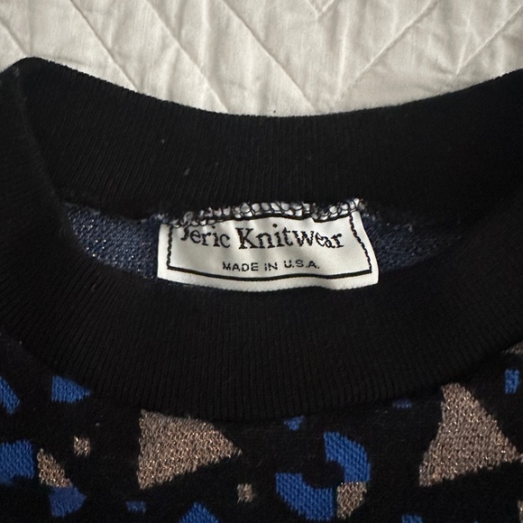 Vintage 80s 90s Jeric Knitwear Sweater Geometric Graphic Print Shimmer - Picture 3 of 9